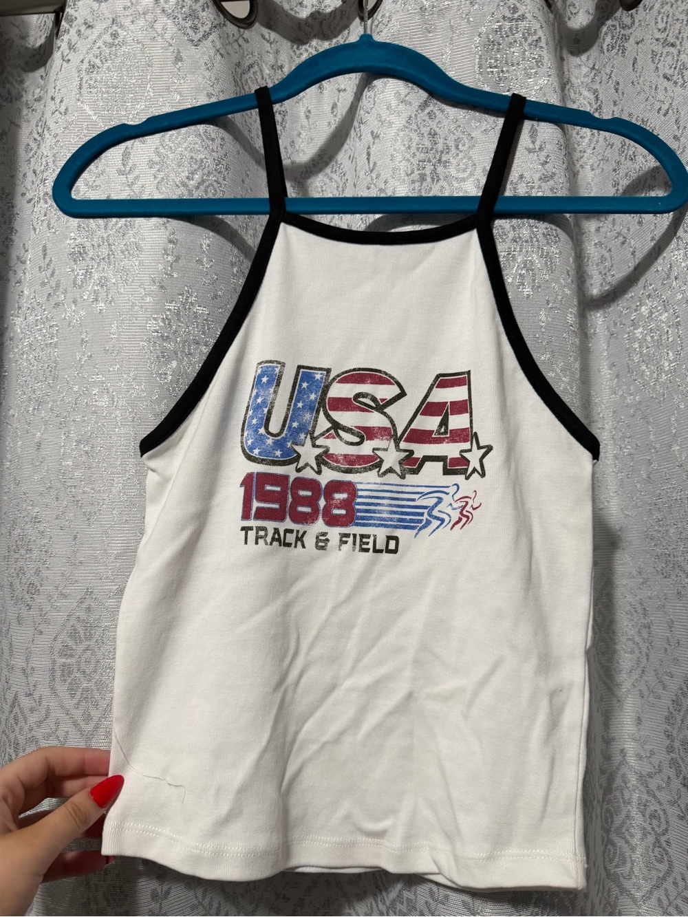 Forever 21 USA 1988 Track & Field Graphic Tank Top - White with Black Trim
